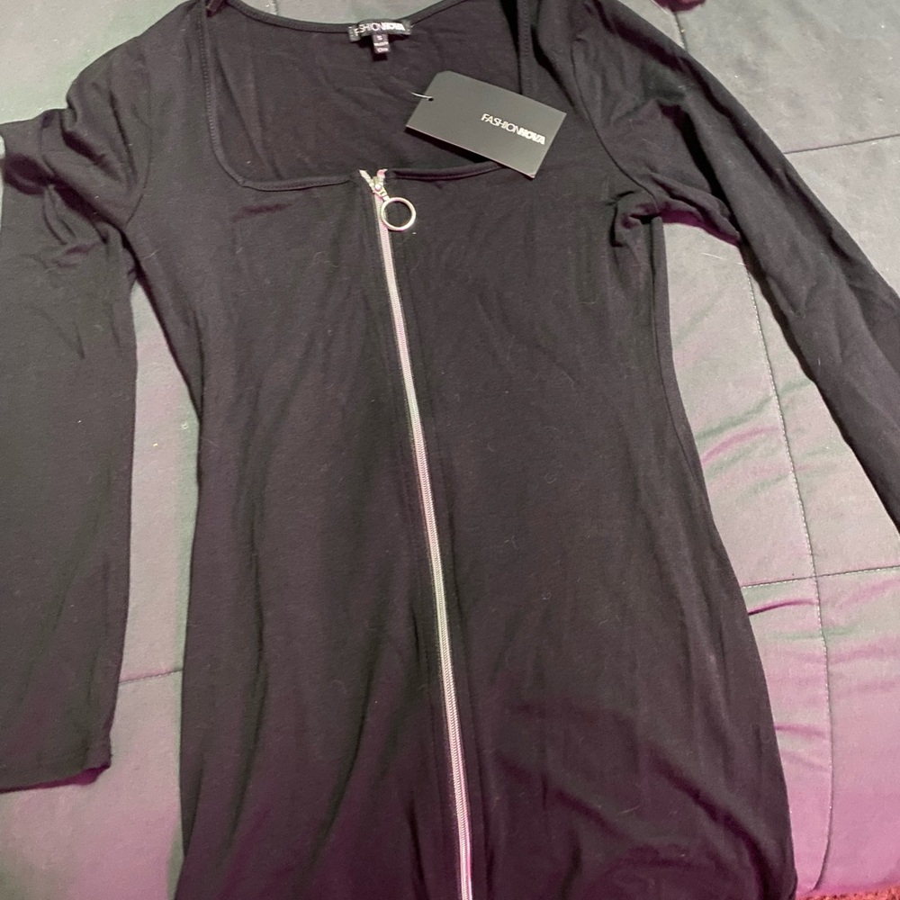 Fashion Nova Black Zipper Dress